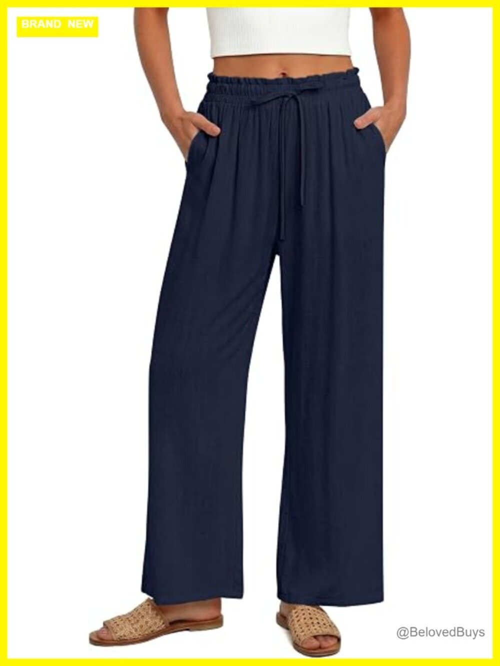 100% Premium Cotton High Waist Wide Leg Cropped Palazzo Pants with Pockets